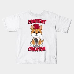 Cute orange dog is a content creator Kids T-Shirt
